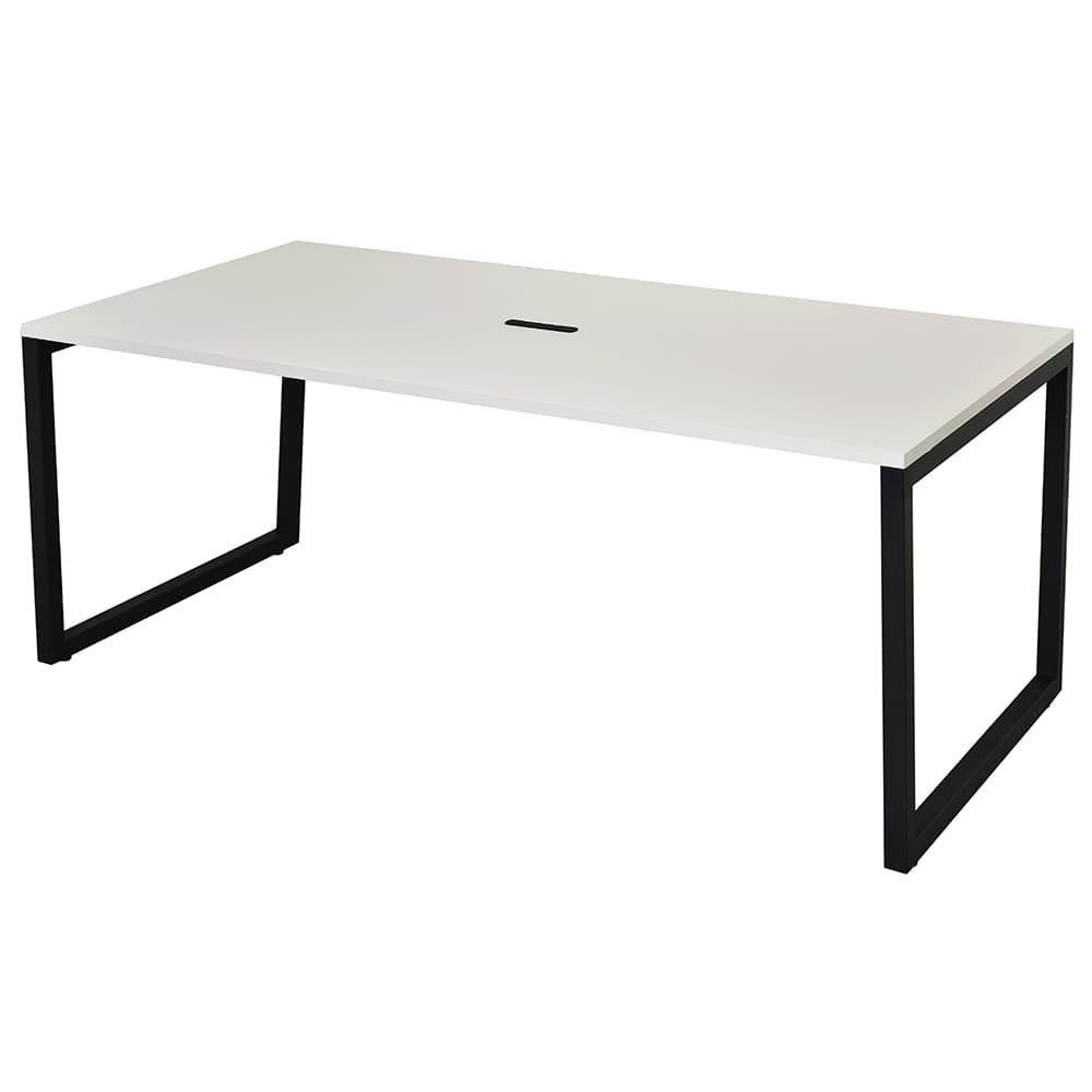 【車上渡し】アール・エフ・ヤマカワ リスム ミーティングテーブル W1800×D900 ホワイト×ブラック脚 (4ヶ口コンセント付) (重量：39.2kg) RFFMT-1890WH-BL|会議用・ミーテングテーブル