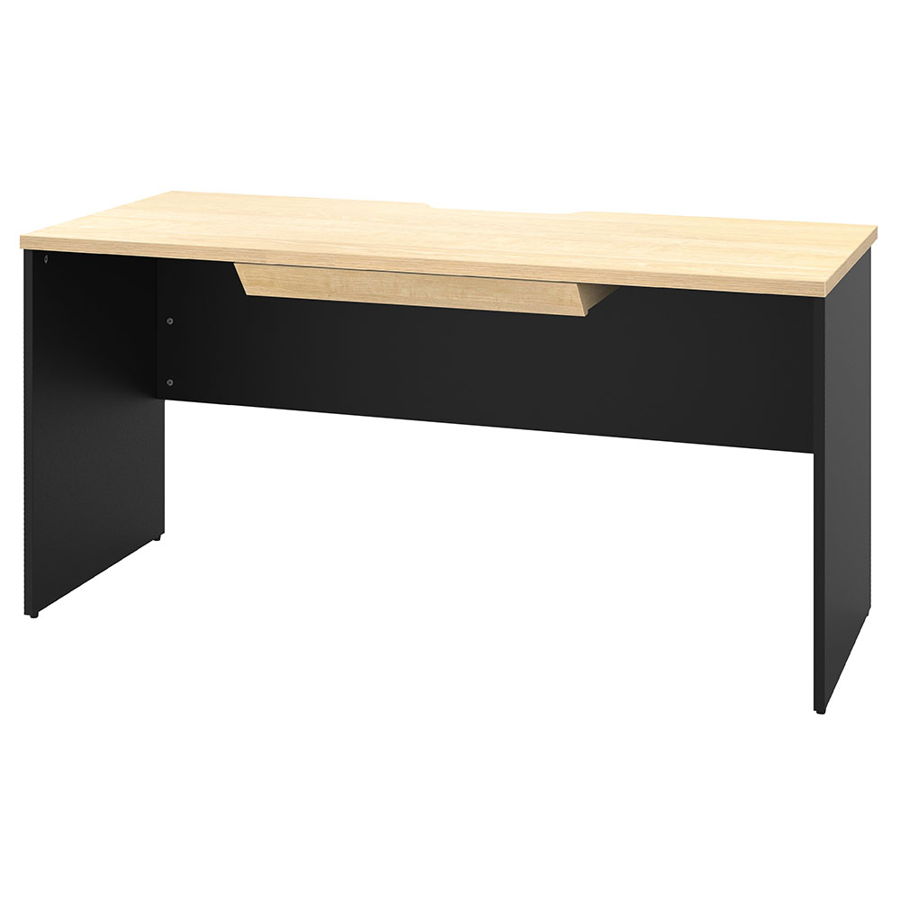 【車上渡し】アール・エフ・ヤマカワ プラン 木製デスク W1400×D600 ナチュラル×ブラック脚 (引出付) (重量：33.1kg) RFPD-1460NA-BL-DR|オフィスデスク