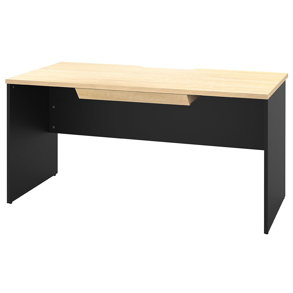 【車上渡し】アール・エフ・ヤマカワ プラン 木製デスク W1400×D700 ナチュラル×ブラック脚 (引出付) (重量：36.2kg) RFPD-1470NA-BL-DR|オフィスデスク