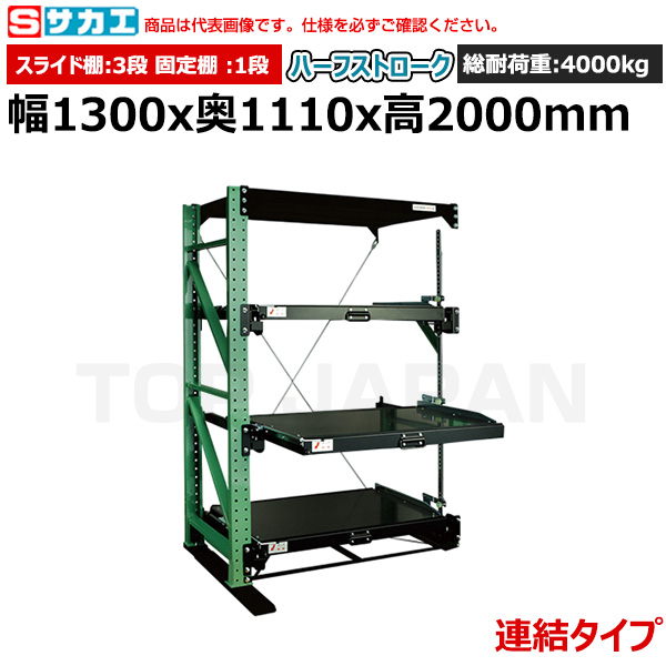 【車上渡し】サカエ SAKAE スライドラック（ハーフストローク 連結タイプ) NSDR-14RG|【オフィス家具】
