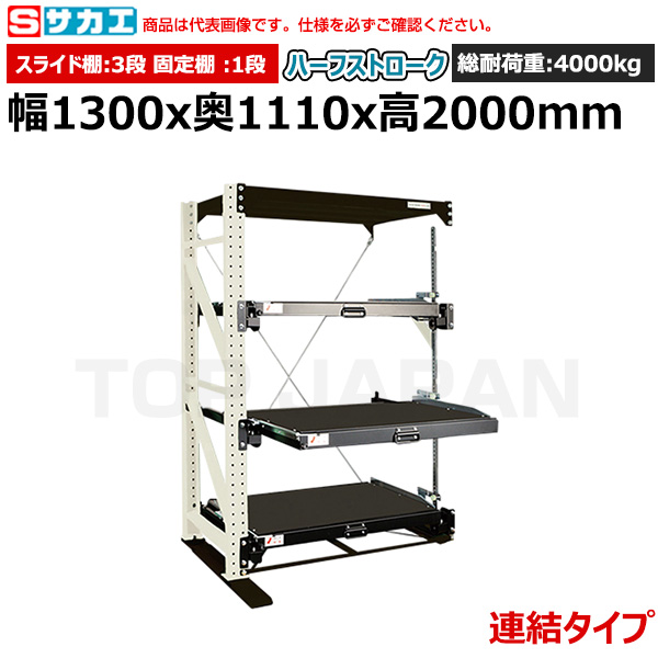 【車上渡し】サカエ SAKAE スライドラック（ハーフストローク 連結タイプ) NSDR-14RW|【オフィス家具】