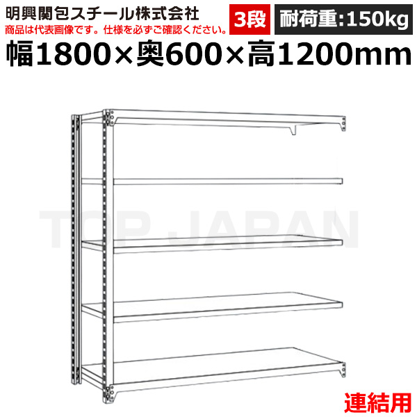 【車上渡し】明興関包スチール 軽中量ボルトレスラック (連結タイプ) (耐荷重150kg・アイボリー・3段）SR15-4660-3R|