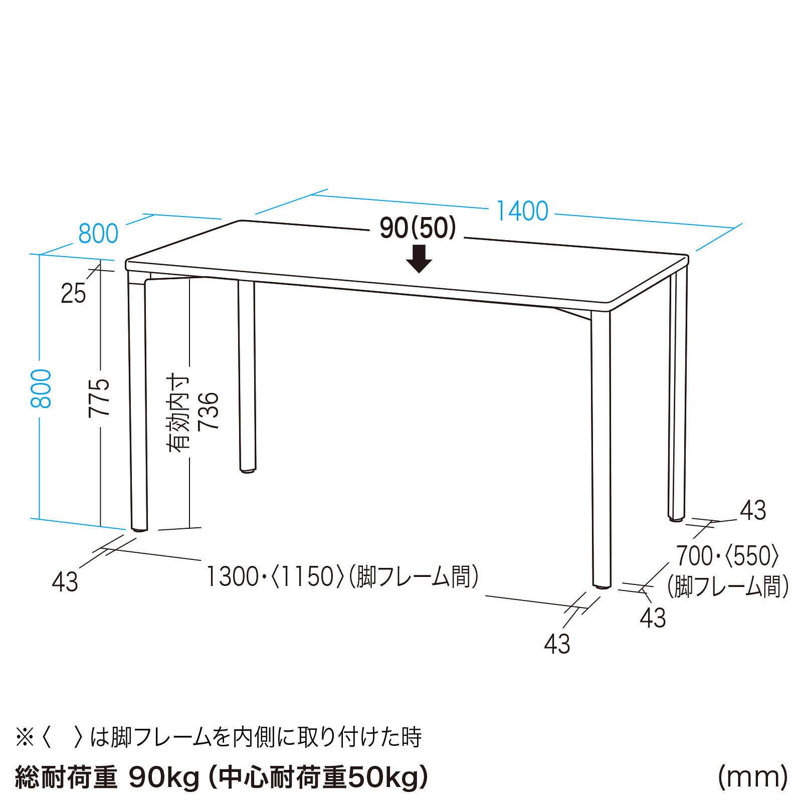 (受注生産品) サンワサプライ eテーブル(ブラック+薄い木目)W1400×D800×H800 (MEF-14080BKLM80) ※お客様組立品|会議用・ミーテングテーブル