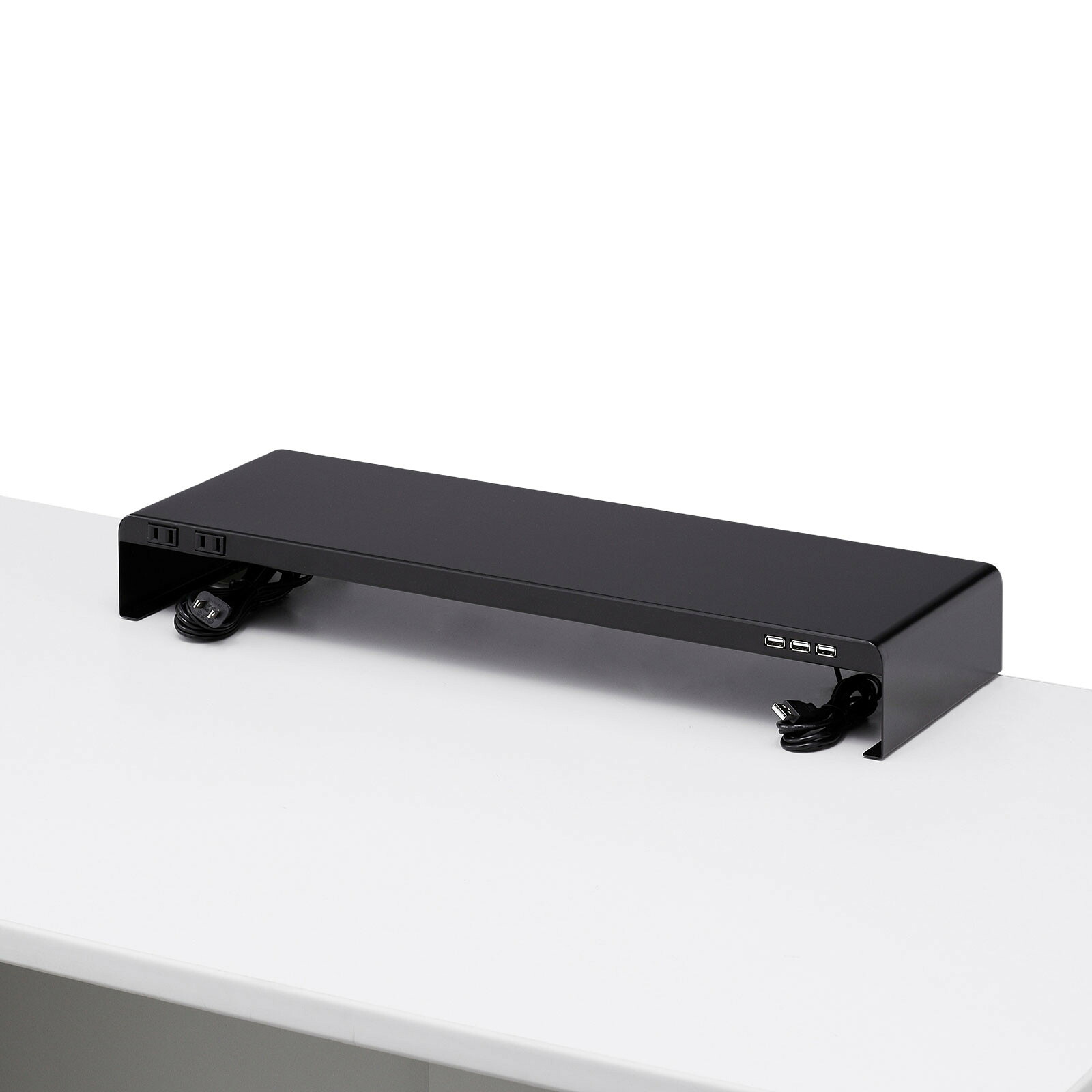 サンワサプライ 電源タップ+USBポート付き机上ラック(W600×D200 ブラック) (MR-LC202BKN) ※完成品|その他店舗用品