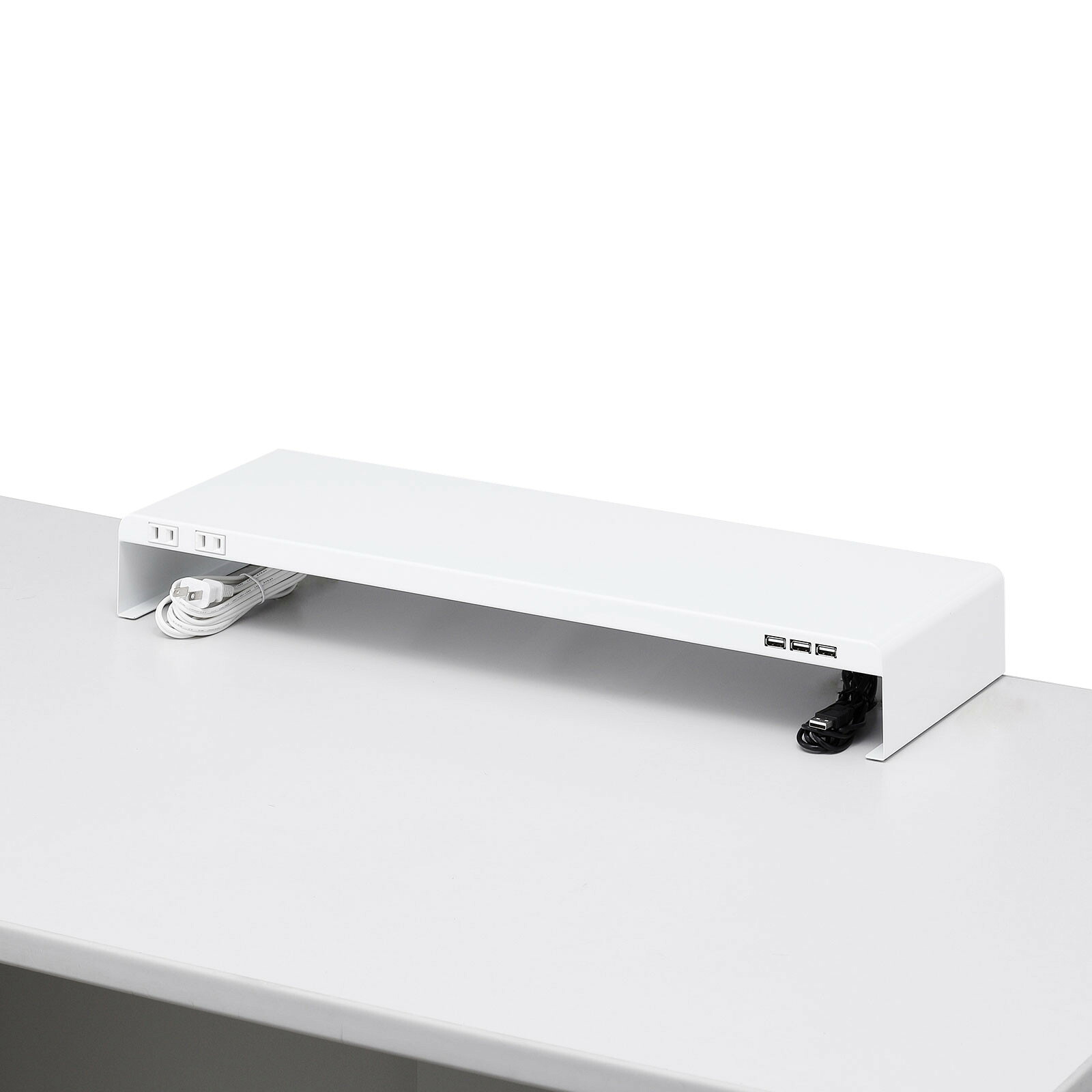 サンワサプライ 電源タップ+USBポート付き机上ラック(W600×D200 ホワイト) (MR-LC202WN) ※完成品|その他店舗用品