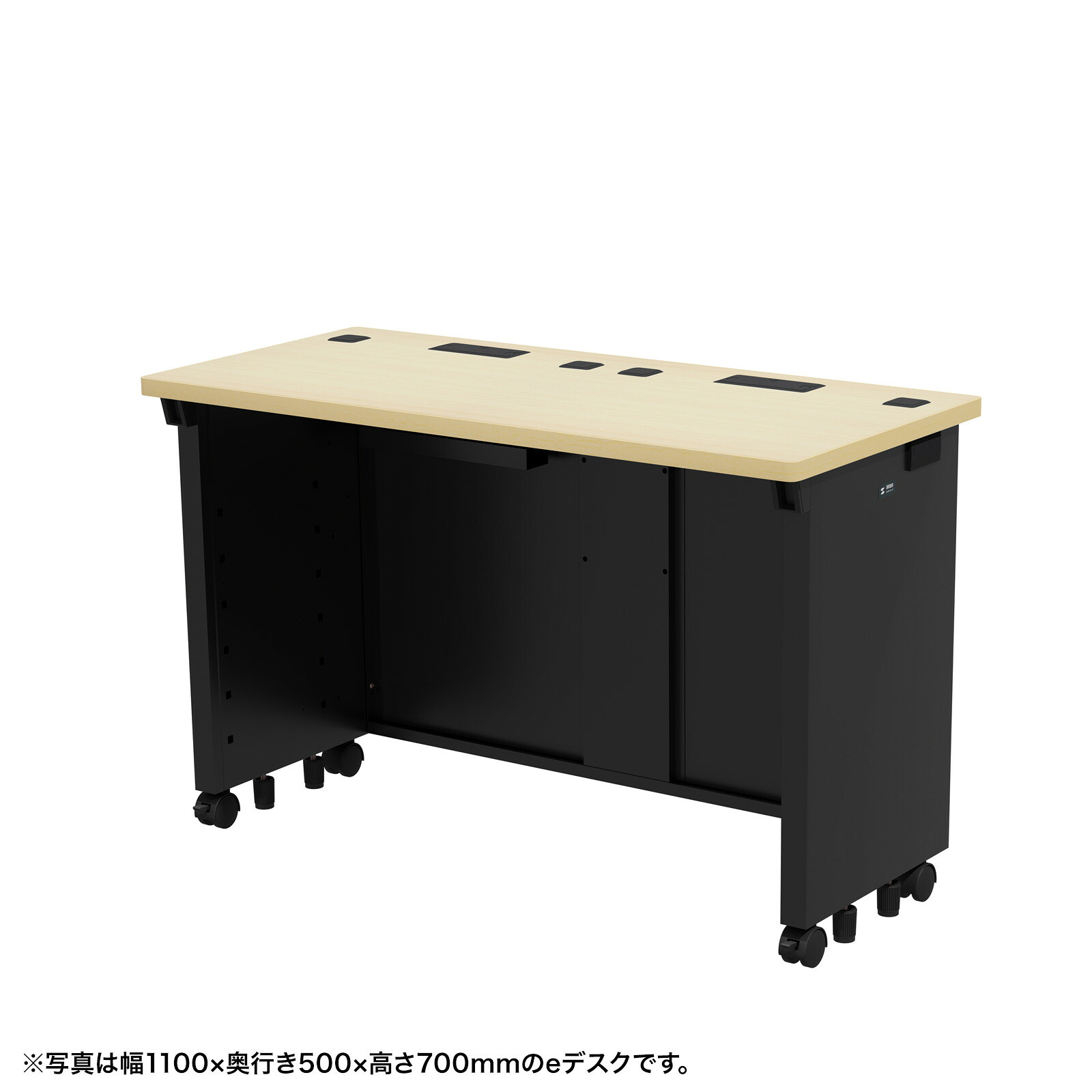 (受注生産品) サンワサプライ eデスク(ブラック+薄い木目)W1100×D500×H720 (ED-SK11050BKLM72) ※お客様組立品