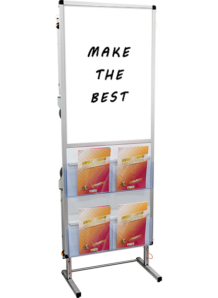 常磐精工 フリースタンド サポートメッセージストレッチャー ホワイトボード(下部カタログケース2段) SPM-TANKA-WBKC|【店舗用品】