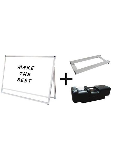 常磐精工 マーカースタンド バリウススタンド看板 ホワイトボード B1横ロウ片面 ウエイトアーム・水タンクセット VASKWB-B1YLK-3SET|【店舗用品】