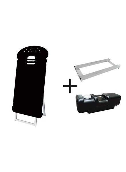 常磐精工 マーカースタンド ポップルスタンド看板シルエット 45×90片面ブラック ハンバーガー形 ウエイトアーム・水タンクセット PPSKSL45X90K-BAG-3SET|【店舗用品】