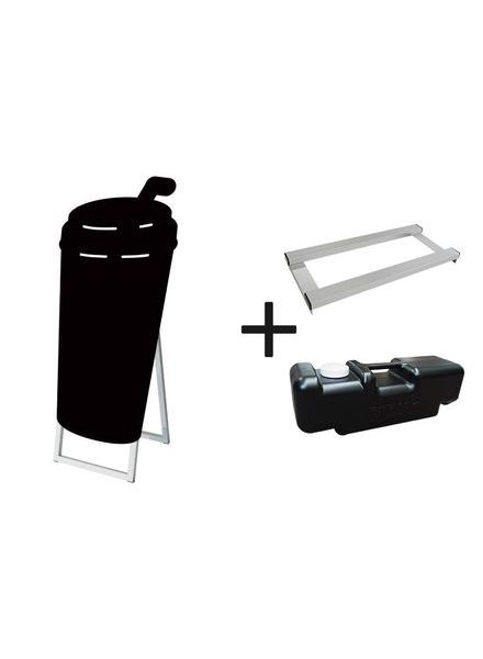 常磐精工 マーカースタンド ポップルスタンド看板シルエット 45×90片面ブラック ドリンク形 ウエイトアーム・水タンクセット PPSKSL45X90K-DRK-3SET|【店舗用品】