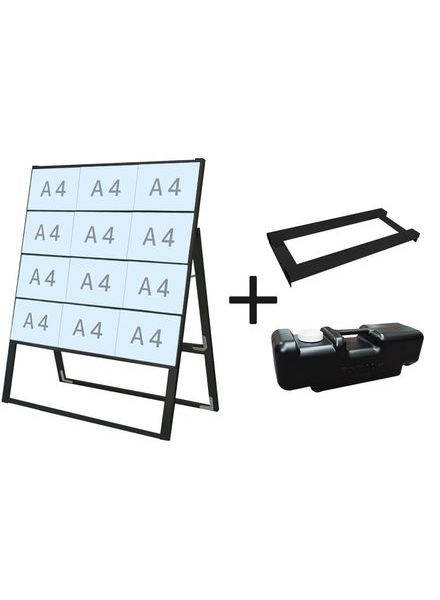 常磐精工 ブラックカードケーススタンド看板 A4横12片面ハイ ウエイトアーム・水タンクセット BCCSK-A4Y12KH-3SET|【店舗用品】
