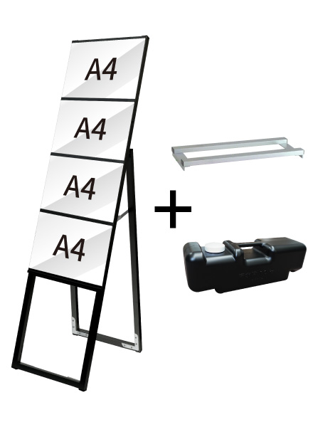 常磐精工 ポスタースタンド ブラックイージーリンクスタンド看板 A4横4片面 ウエイトアーム・水タンクセット BELSK-A4Y4K-3SET|【店舗用品】