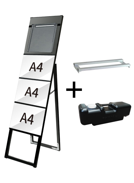常磐精工 ポスタースタンド ブラックイージーリンクスタンド看板 A4横3片面カタログケース屋内用 ウエイトアーム・水タンクセット BELSK-A4Y3K-KC-3SET|【店舗用品】
