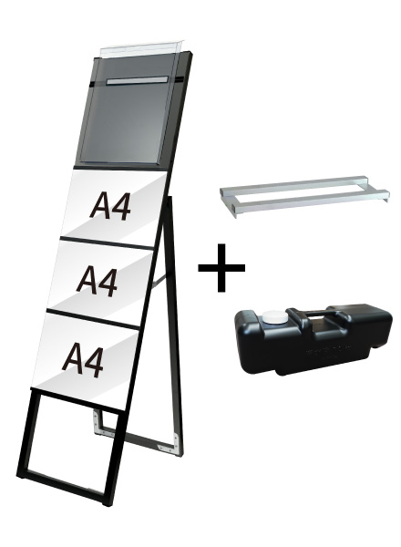 常磐精工 ポスタースタンド ブラックイージーリンクスタンド看板 A4横3片面カタログケース屋外用 ウエイトアーム・水タンクセット BELSK-A4Y3K-KCG-3SET|【店舗用品】