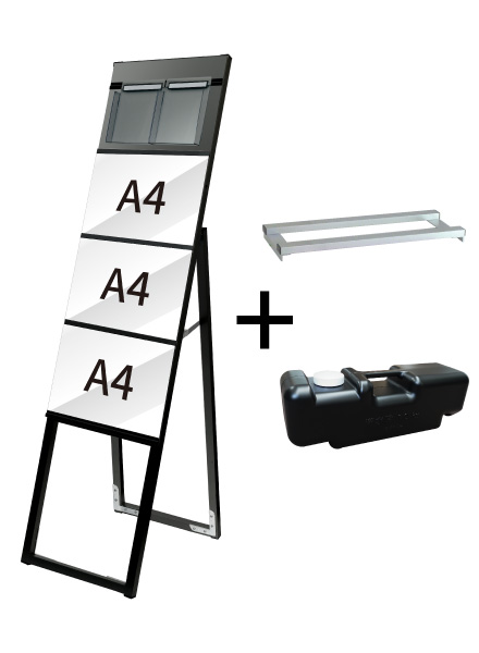 常磐精工 ポスタースタンド ブラックイージーリンクスタンド看板 A4横3片面パンフレットケース屋内用 ウエイトアーム・水タンクセット BELSK-A4Y3K-PC-3SET|【店舗用品】