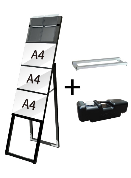 常磐精工 ポスタースタンド ブラックイージーリンクスタンド看板 A4横3片面パンフレットケース屋外用 ウエイトアーム・水タンクセット BELSK-A4Y3K-PCG-3SET|【店舗用品】