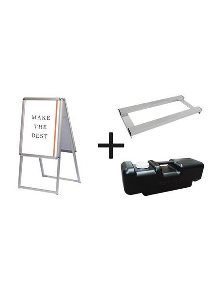 常磐精工 ポスタースタンド ポスターグリップスタンド看板 屋外用 A2両面シルバー (防水パック付) ウエイトアーム・水タンクセット BOPGSK-A2RS-3SET|【店舗用品】