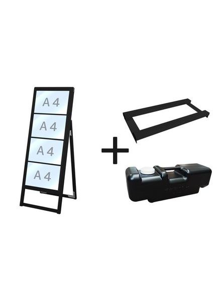 常磐精工 ブラックバリウスカードケーススタンド看板 A4横4片面 ウエイトアーム・水タンクセット BVACCSK-A4Y4K-3SET|【店舗用品】