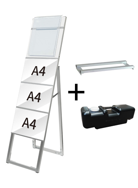 常磐精工 ポスタースタンド イージーリンクスタンド看板 A4横3片面カタログケース屋外用 ウエイトアーム・水タンクセット ELSK-A4Y3K-KCG-3SET|【店舗用品】
