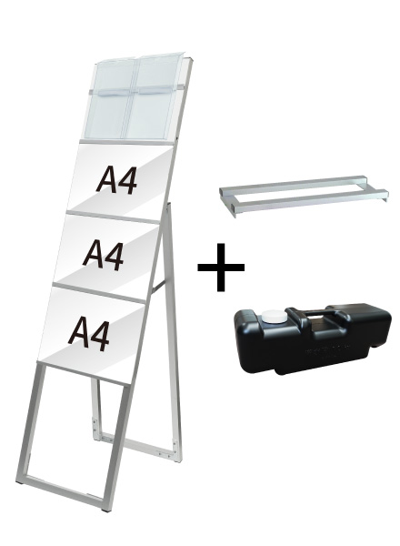 常磐精工 ポスタースタンド イージーリンクスタンド看板 A4横3片面パンフレットケース屋外用 ウエイトアーム・水タンクセット ELSK-A4Y3K-PCG-3SET|【店舗用品】