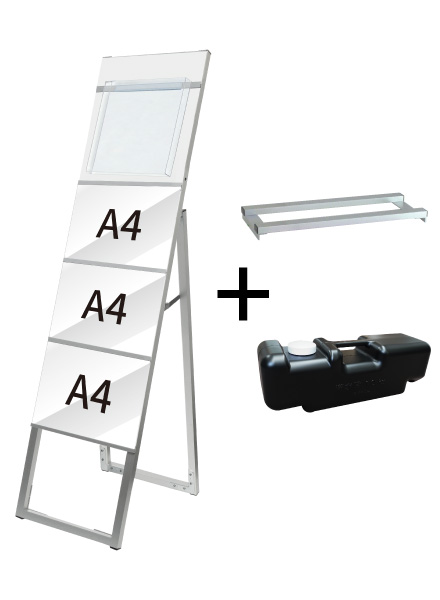 常磐精工 ポスタースタンド イージーリンクスタンド看板 A4横3片面カタログケース屋内用 ウエイトアーム・水タンクセット ELSK-A4Y3K-KC-3SET|【店舗用品】