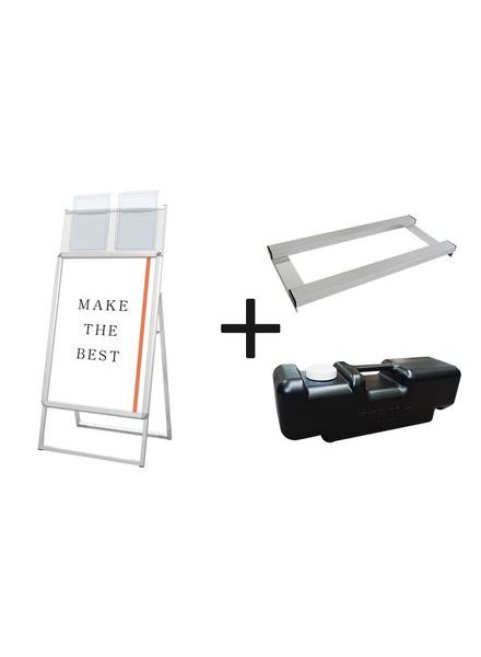 常磐精工 ポスタースタンド ポスターグリップスタンド看板カタログケース付(屋外用) A1片面シルバー ウエイトアーム・水タンクセット PGSKK-A1KS-G-3SET|【店舗用品】