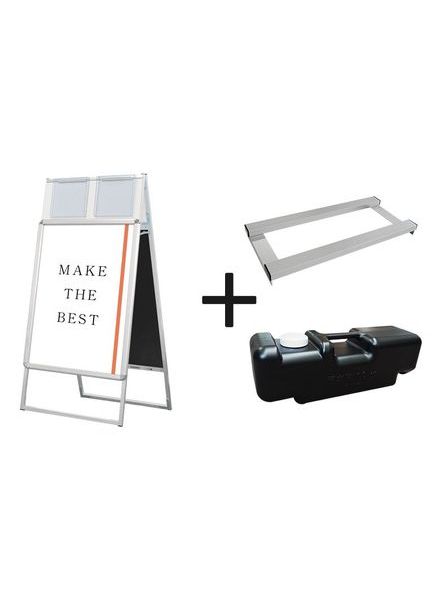 常磐精工 ポスタースタンド ポスターグリップスタンド看板カタログケース付(屋内用) A1両面シルバー ウエイトアーム・水タンクセット PGSKK-A1RS-3SET|【店舗用品】