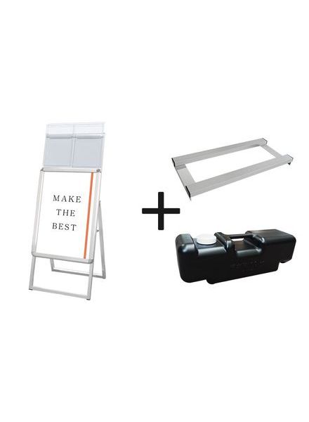 常磐精工 ポスタースタンド ポスターグリップスタンド看板カタログケース付(屋外用) A2片面シルバー ウエイトアーム・水タンクセット PGSKK-A2KS-G-3SET|【店舗用品】