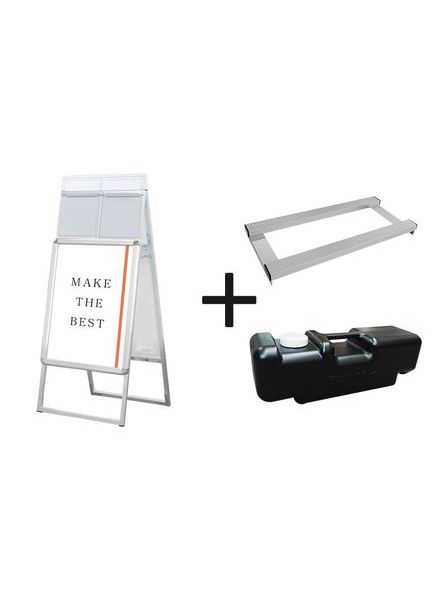 常磐精工 ポスタースタンド ポスターグリップスタンド看板カタログケース付(屋外用) A2両面シルバー ウエイトアーム・水タンクセット PGSKK-A2RS-G-3SET|【店舗用品】