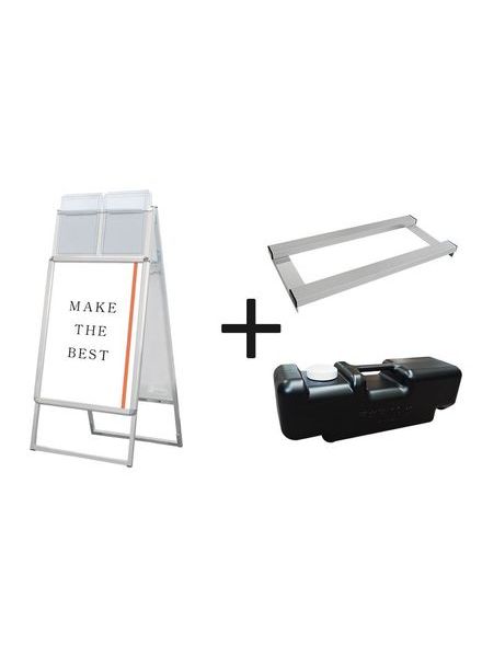 常磐精工 ポスタースタンド ポスターグリップスタンド看板カタログケース付(屋外用) B2両面シルバー ウエイトアーム・水タンクセット PGSKK-B2RS-G-3SET|【店舗用品】