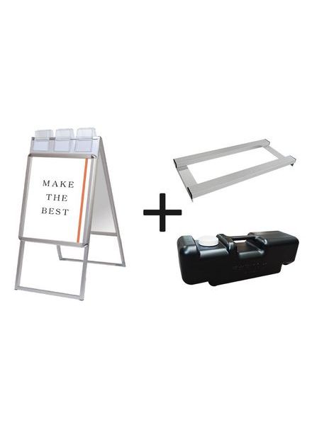 常磐精工 ポスタースタンド ポスターグリップスタンド看板パンフレットケース付(屋外用) A2両面シルバー ウエイトアーム・水タンクセット PGSKP-A2RS-G-3SET|【店舗用品】