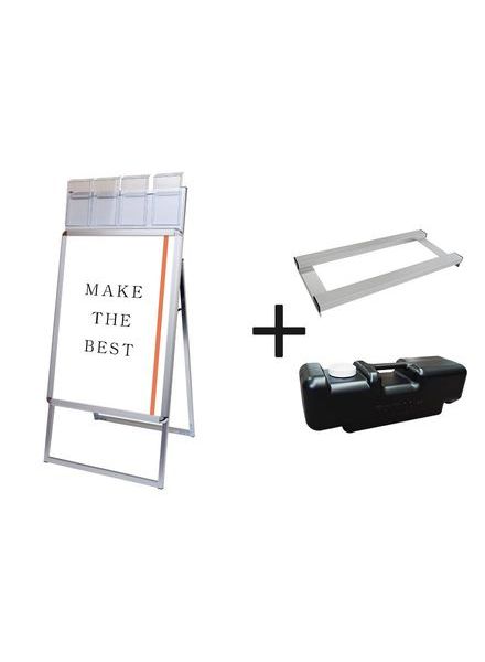 常磐精工 ポスタースタンド ポスターグリップスタンド看板パンフレットケース付(屋外用) B2片面シルバー ウエイトアーム・水タンクセット PGSKP-B2KS-G-3SET|【店舗用品】