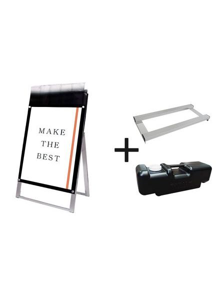 常磐精工 ポスタースタンド ポスター用スタンド看板マグネジ パンフレットケース付 A1片面ブラック(屋外用) ウエイトアーム・水タンクセット PSSKMNP-A1KB-G-3SET|【店舗用品】