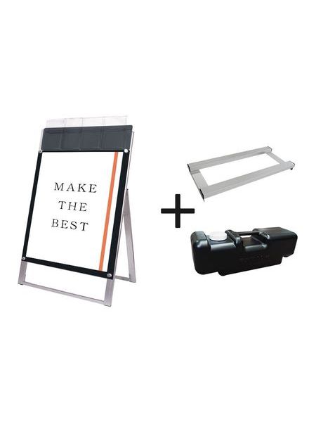 常磐精工 ポスタースタンド ポスター用スタンド看板マグネジ パンフレットケース付 B2片面ブラック(屋外用) ウエイトアーム・水タンクセット PSSKMNP-B2KB-G-3SET|【店舗用品】