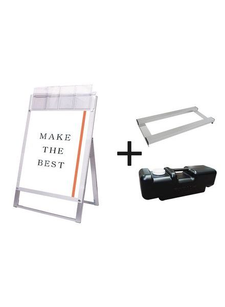 常磐精工 ポスタースタンド ポスター用スタンド看板マグネジ パンフレットケース付 B2片面ホワイト(屋外用) ウエイトアーム・水タンクセット PSSKMNP-B2KW-G-3SET|【店舗用品】