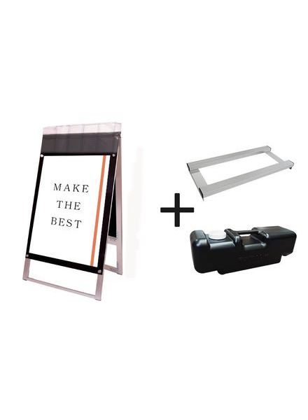 常磐精工 ポスタースタンド ポスター用スタンド看板パンフレットケース付 A1両面ブラック(屋外用) ウエイトアーム・水タンクセット PSSKP-A1RB-G-3SET|【店舗用品】