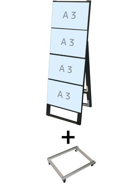常磐精工 ブラックカードケーススタンド看板 A3横4片面 アームキャスターセット BCCSK-A3Y4K-KSET|【店舗用品】