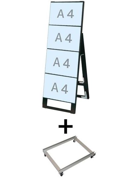 常磐精工 ブラックカードケーススタンド看板 A4横4片面 アームキャスターセット BCCSK-A4Y4K-KSET|【店舗用品】