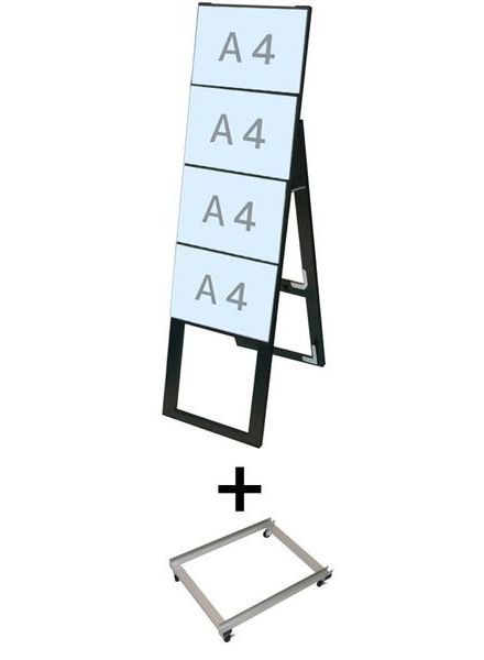常磐精工 ブラックカードケーススタンド看板 A4横4片面ハイ アームキャスターセット BCCSK-A4Y4KH-KSET|【店舗用品】