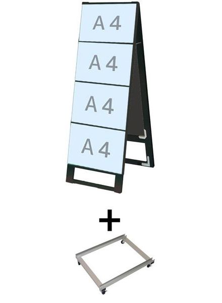 常磐精工 ブラックカードケーススタンド看板 A4横8両面 アームキャスターセット BCCSK-A4Y8R-KSET|【店舗用品】