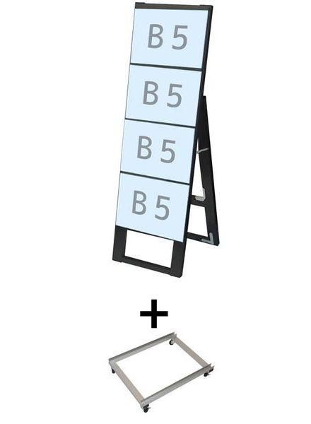 常磐精工 ブラックカードケーススタンド看板 B5横4片面 アームキャスターセット BCCSK-B5Y4K-KSET|【店舗用品】