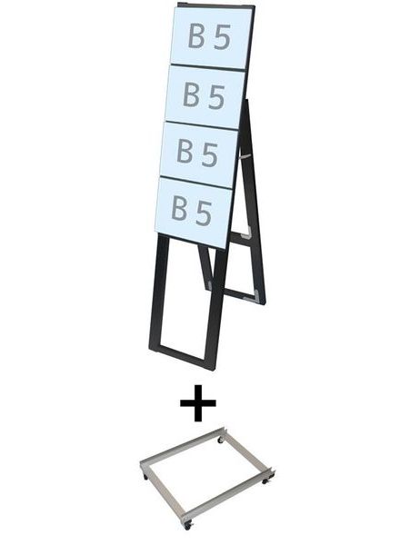 常磐精工 ブラックカードケーススタンド看板 B5横4片面ハイ アームキャスターセット BCCSK-B5Y4KH-KSET|【店舗用品】