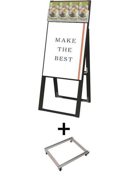 常磐精工 ポスタースタンド ブラックパンフレットケーススタンド看板 Dタイプ A2片面 アームキャスターセット BPCSKD-A2K-KSET|【店舗用品】