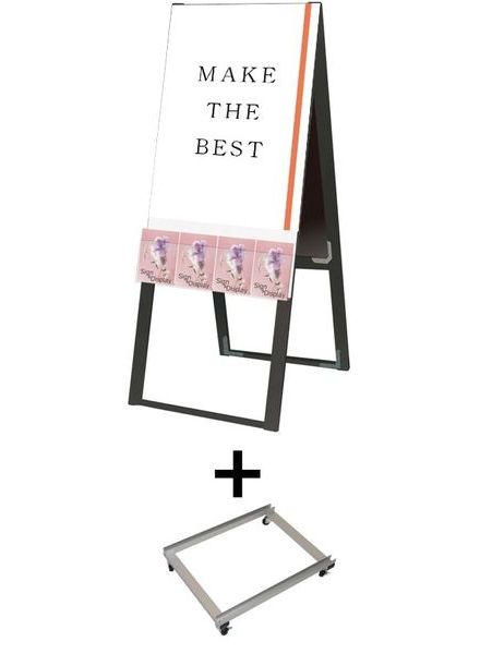 常磐精工 ポスタースタンド ブラックパンフレットケーススタンド看板 Uタイプ A2両面 アームキャスターセット BPCSKU-A2R-KSET|【店舗用品】