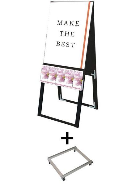 常磐精工 ポスタースタンド ブラックパンフレットケーススタンド看板 Uタイプ B2両面 アームキャスターセット BPCSKU-B2R-KSET|【店舗用品】