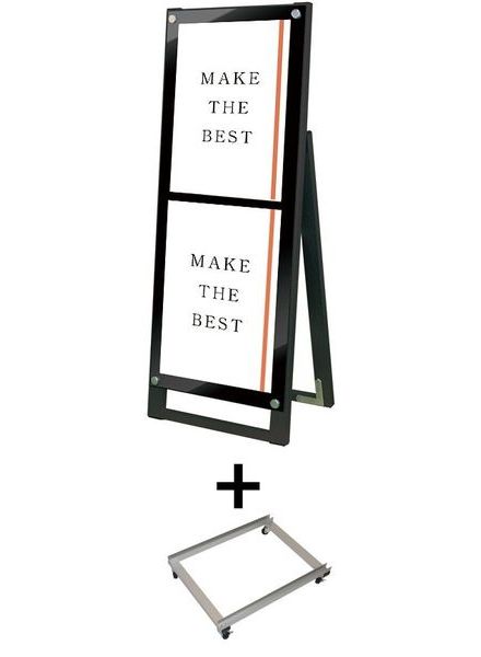 常磐精工 ポスタースタンド ブラックポスター用スタンド看板 A3縦縦片面ブラック アームキャスターセット BPSSK-A3TTKB-KSET|【店舗用品】