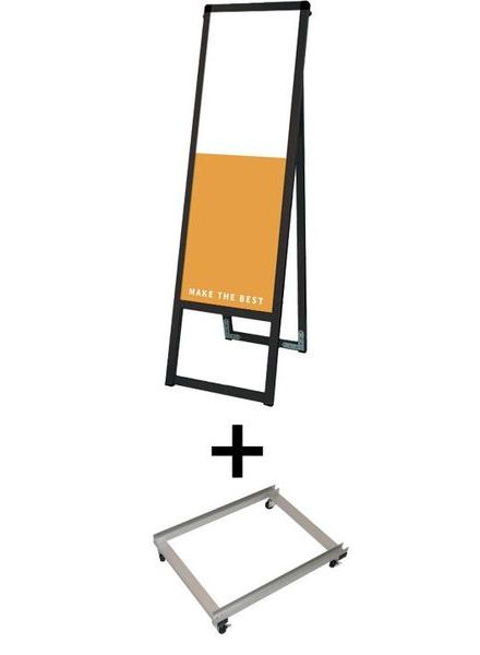 常磐精工 ボードスタンド ブラックバリウススタンド看板 アルミ複合板 300×900片面 アームキャスターセット BVASKAP-300X900K-KSET|【店舗用品】