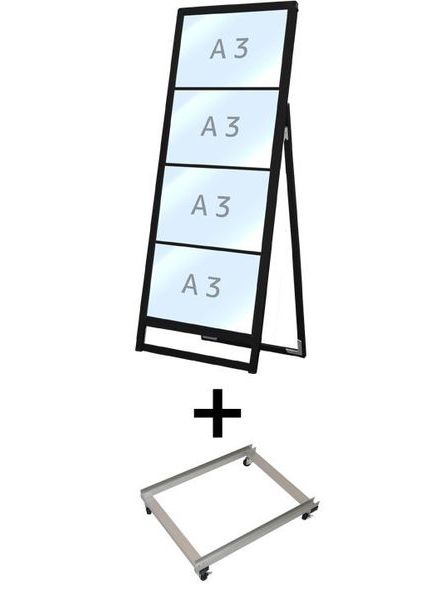 常磐精工 ブラックバリウスカードケーススタンド看板 A3横4片面 アームキャスターセット BVACCSK-A3Y4K-KSET|【店舗用品】