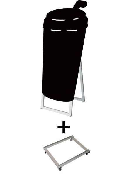 常磐精工 マーカースタンド ポップルスタンド看板シルエット 45×90片面ブラック ドリンク形 アームキャスターセット PPSKSL45X90K-DRK-KSET|【店舗用品】