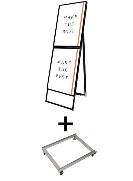 常磐精工 ポスタースタンド ポスターグリップスタンド看板コンビ(屋外用) A2A2片面ブラック アームキャスターセット PGSKC-A2A2KB-G-KSET|【店舗用品】